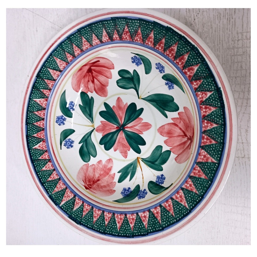 Vintage Nimy Soup Bowl Hand Painted Floral Belgium 11" White Ceramic Pasta Plate